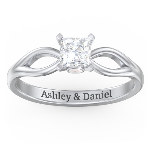 1/2 ct. Princess Gemstone Split Peek-A-Boo Engagement Ring – Sterling Silver with White Premium Zirconia and Opal