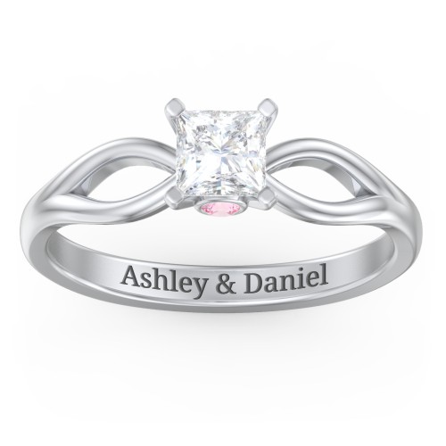 1/2 ct. Princess Gemstone Split Peek-A-Boo Engagement Ring – Sterling Silver with White Premium Zirconia and Pink Tourmaline