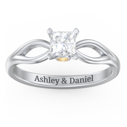 1/2 ct. Princess Gemstone Split Peek-A-Boo Engagement Ring – Sterling Silver with White Premium Zirconia and Citrine
