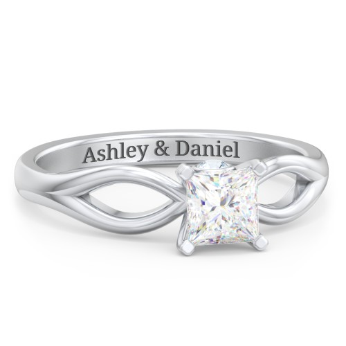 1/2 ct. Princess Gemstone Split Peek-A-Boo Engagement Ring – Sterling Silver with White Premium Zirconia and Aquamarine