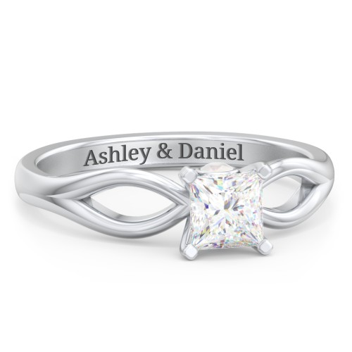 1/2 ct. Princess Gemstone Split Peek-A-Boo Engagement Ring – Sterling Silver with White Premium Zirconia and Opal