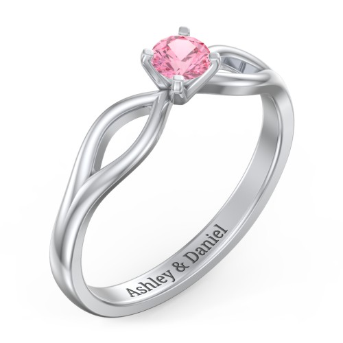 1/4 ct. Round Gemstone Split Engagement Ring – Sterling Silver with Pink Tourmaline