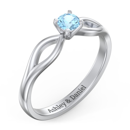 1/4 ct. Round Gemstone Split Engagement Ring – Sterling Silver with Blue Topaz