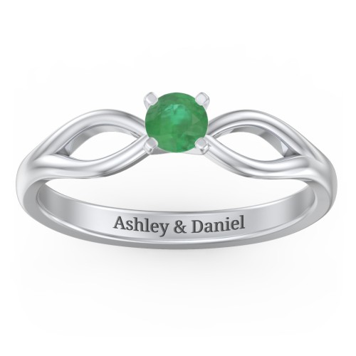 1/4 ct. Round Gemstone Split Engagement Ring – Sterling Silver with Emerald