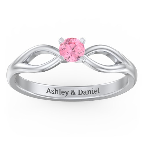 1/4 ct. Round Gemstone Split Engagement Ring – Sterling Silver with Pink Tourmaline