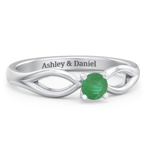 1/4 ct. Round Gemstone Split Engagement Ring – Sterling Silver with Emerald