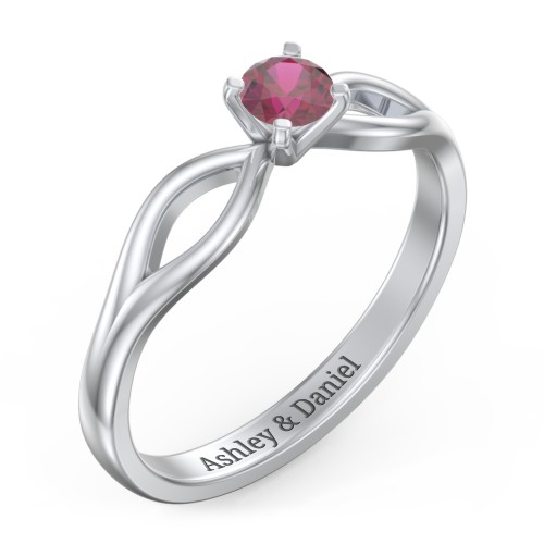1/4 ct. Round Gemstone Split Engagement Ring – Sterling Silver with Ruby
