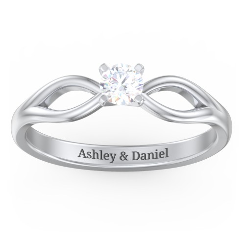 1/4 ct. Round Gemstone Split Engagement Ring – Sterling Silver with Diamond
