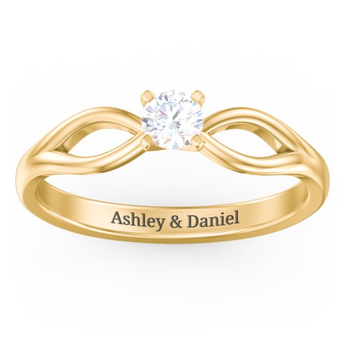 1/4 ct. Round Gemstone Split Engagement Ring – 10K Yellow Gold with White Sapphire