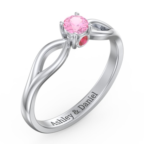 1/4 ct. Round Gemstone Split Peek-A-Boo Engagement Ring – Sterling Silver with Pink Tourmaline and Garnet