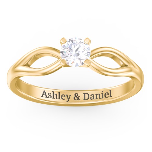 1/3 ct. Round Gemstone Split Engagement Ring – 10K Yellow Gold with White Premium Zirconia