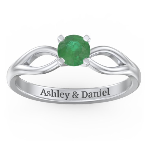 1/2 ct. Round Gemstone Split Engagement Ring – Sterling Silver with Emerald