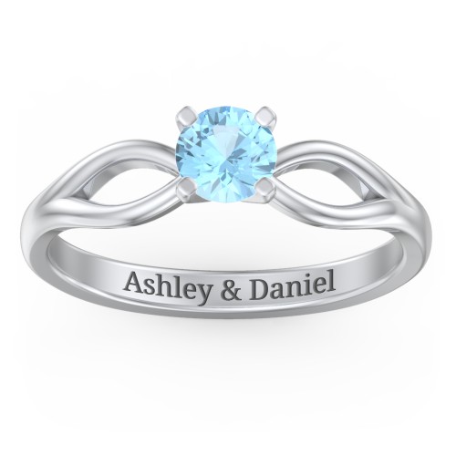 1/2 ct. Round Gemstone Split Engagement Ring – Sterling Silver with Blue Topaz