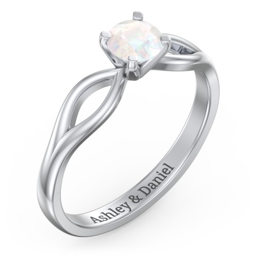 1/2 ct. Round Gemstone Split Engagement Ring – Sterling Silver with Opal