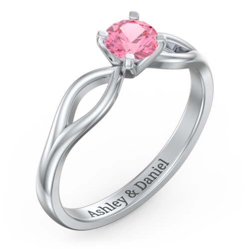 1/2 ct. Round Gemstone Split Engagement Ring – Sterling Silver with Pink Tourmaline