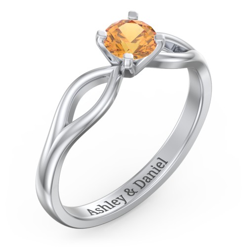 1/2 ct. Round Gemstone Split Engagement Ring – Sterling Silver with Citrine