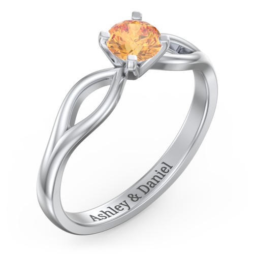 1/2 ct. Round Gemstone Split Engagement Ring – Sterling Silver with Citrine