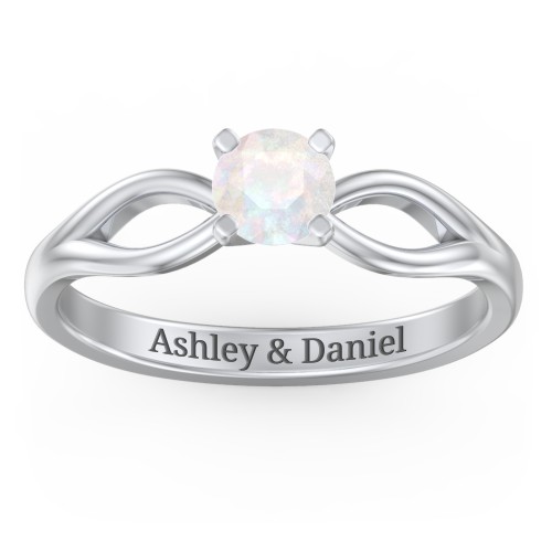 1/2 ct. Round Gemstone Split Engagement Ring – Sterling Silver with Opal