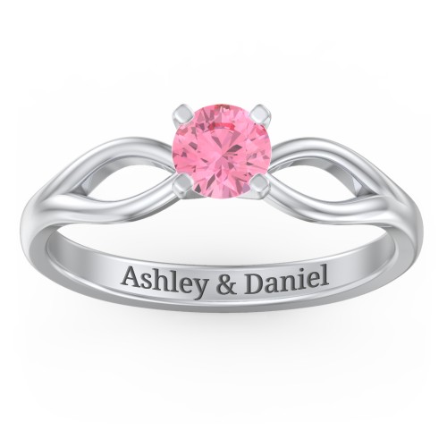 1/2 ct. Round Gemstone Split Engagement Ring – Sterling Silver with Pink Tourmaline