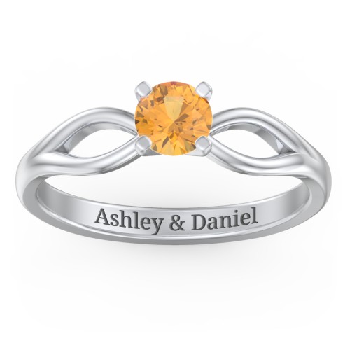 1/2 ct. Round Gemstone Split Engagement Ring – Sterling Silver with Citrine