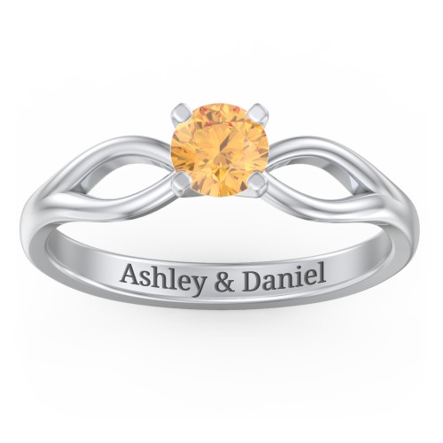 1/2 ct. Round Gemstone Split Engagement Ring – Sterling Silver with Citrine
