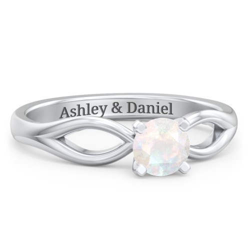 1/2 ct. Round Gemstone Split Engagement Ring – Sterling Silver with Opal