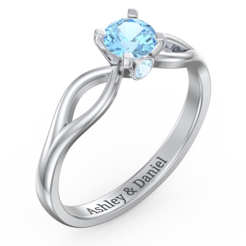 1/2 ct. Round Gemstone Split Peek-A-Boo Engagement Ring – Sterling Silver with Blue Topaz