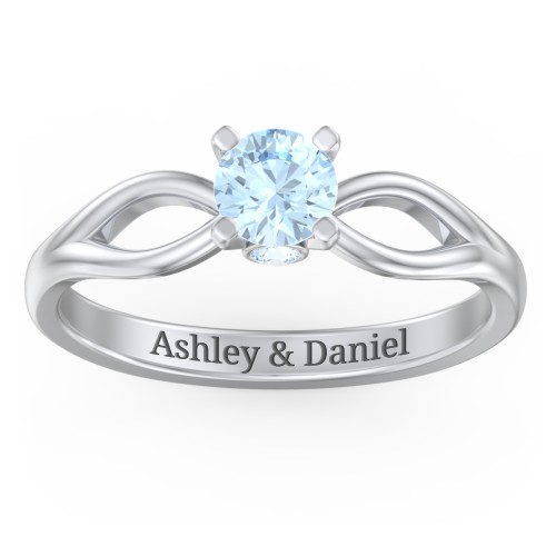 1/2 ct. Round Gemstone Split Peek-A-Boo Engagement Ring – Sterling Silver with Aquamarine