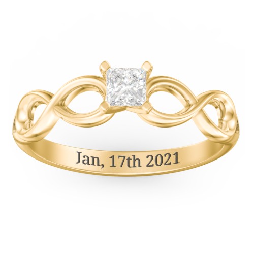 1/4 ct. Princess Gemstone Infinity Engagement Ring – 10K Yellow Gold with White Premium Zirconia