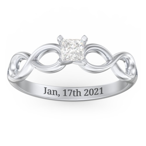 1/4 ct. Princess Gemstone Infinity Engagement Ring – 10K White Gold with White Premium Zirconia