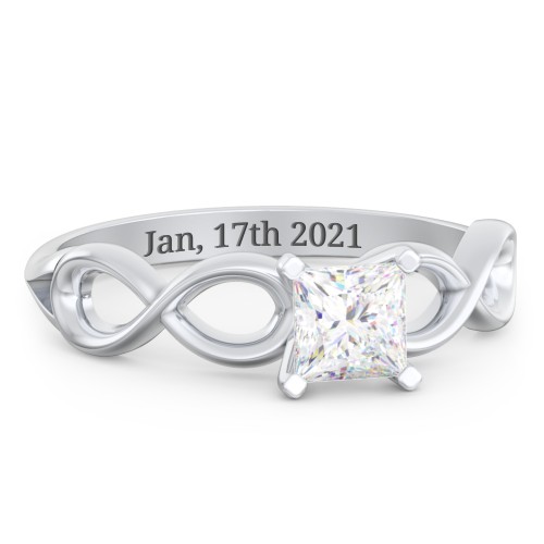 1/2 ct. Princess Gemstone Infinity Engagement Ring – 10K White Gold with White Premium Zirconia
