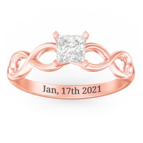 1/2 ct. Princess Gemstone Infinity Engagement Ring – 10K Rose Gold with White Premium Zirconia