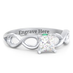 1/2 ct. Princess Gemstone Infinity Peek-A-Boo Engagement Ring in 925 Sterling Silver with White Premium Zirconia and Emerald