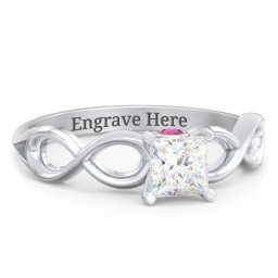 1/2 ct. Princess Gemstone Infinity Peek-A-Boo Engagement Ring in 925 Sterling Silver with White Premium Zirconia and Ruby