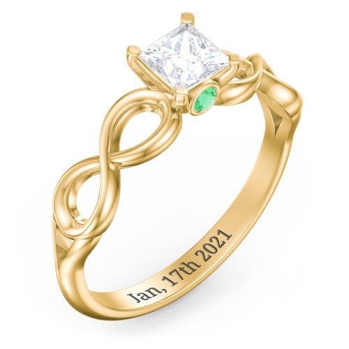 1/2 ct. Princess Gemstone Infinity Peek-A-Boo Engagement Ring – 10K Yellow Gold with White Premium Zirconia and Emerald