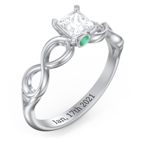 1/2 ct. Princess Gemstone Infinity Peek-A-Boo Engagement Ring – Sterling Silver with White Premium Zirconia and Emerald