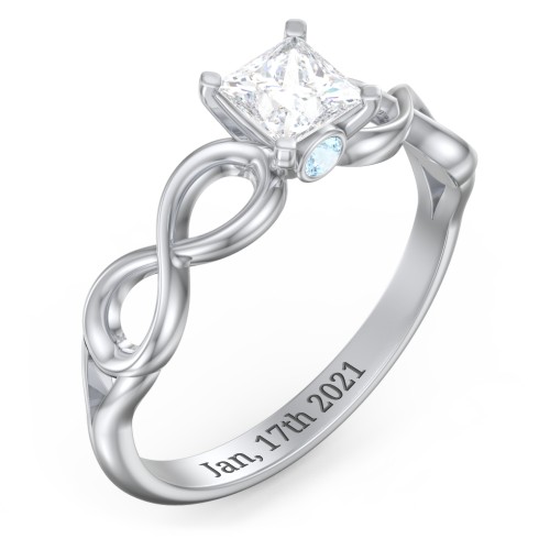 1/2 ct. Princess Gemstone Infinity Peek-A-Boo Engagement Ring – Sterling Silver with White Premium Zirconia and Blue Topaz