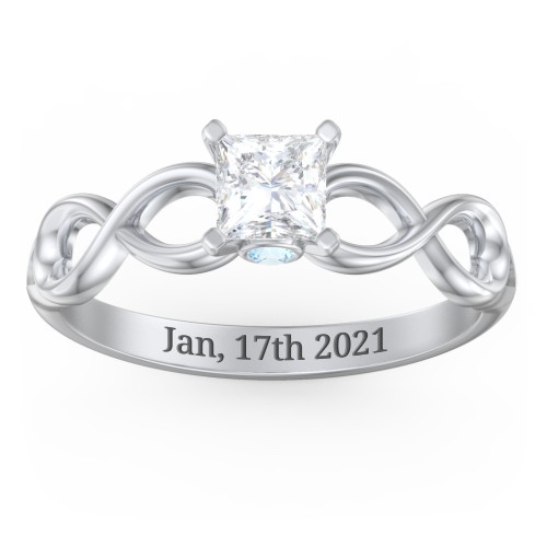 1/2 ct. Princess Gemstone Infinity Peek-A-Boo Engagement Ring – Sterling Silver with White Premium Zirconia and Blue Topaz