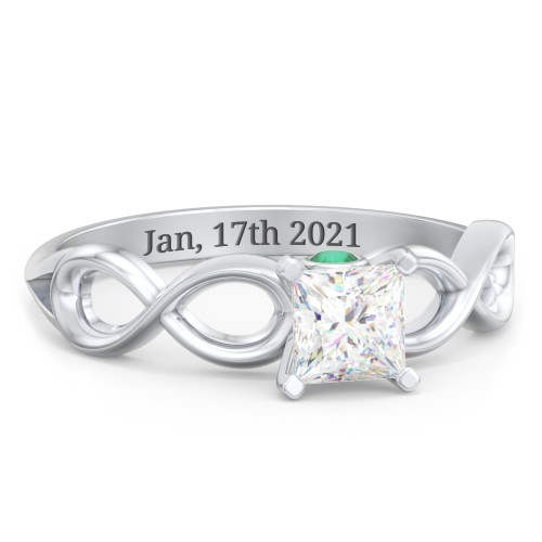 1/2 ct. Princess Gemstone Infinity Peek-A-Boo Engagement Ring – Sterling Silver with White Premium Zirconia and Emerald