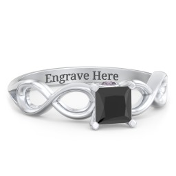 1/2 ct. Princess Gemstone Infinity Peek-A-Boo Engagement Ring in 925 Sterling Silver with Black Premium Zirconia and Alexandrite