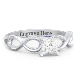 1/2 ct. Princess Gemstone Infinity Peek-A-Boo Engagement Ring in 925 Sterling Silver with White Premium Zirconia and Blue Sapphire