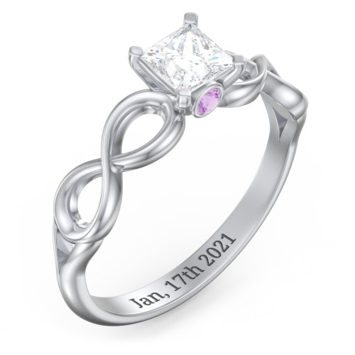 1/2 ct. Princess Gemstone Infinity Peek-A-Boo Engagement Ring – Sterling Silver with White Premium Zirconia and Amethyst
