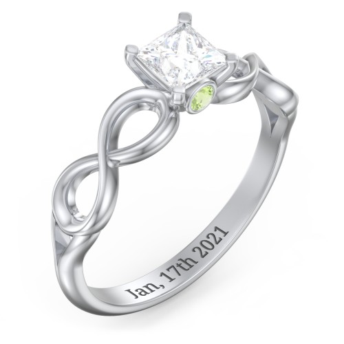 1/2 ct. Princess Gemstone Infinity Peek-A-Boo Engagement Ring – Sterling Silver with White Premium Zirconia and Peridot