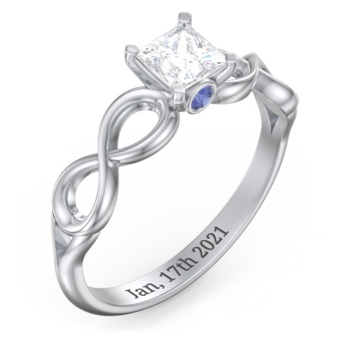 1/2 ct. Princess Gemstone Infinity Peek-A-Boo Engagement Ring – Sterling Silver with White Premium Zirconia and Blue Sapphire