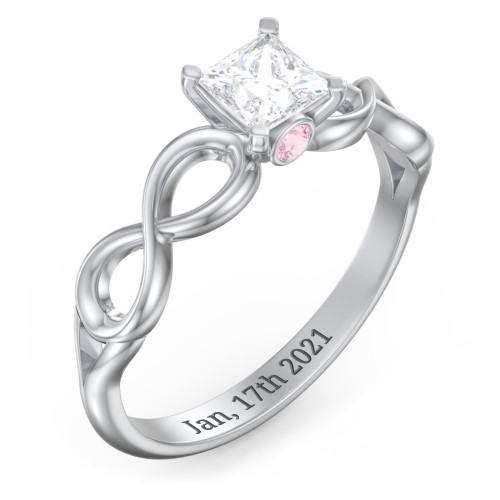 1/2 ct. Princess Gemstone Infinity Peek-A-Boo Engagement Ring – Sterling Silver with White Premium Zirconia and Pink Tourmaline