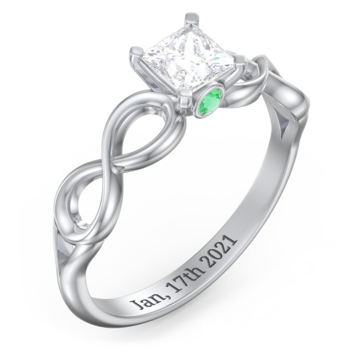 1/2 ct. Princess Gemstone Infinity Peek-A-Boo Engagement Ring – Sterling Silver with White Premium Zirconia and Emerald