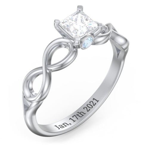 1/2 ct. Princess Gemstone Infinity Peek-A-Boo Engagement Ring – Sterling Silver with White Premium Zirconia and Blue Topaz