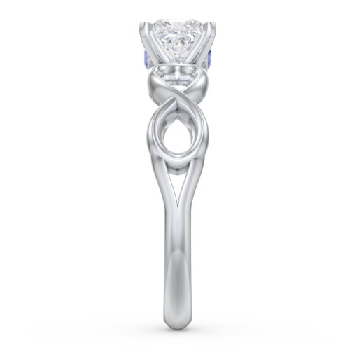 1/2 ct. Princess Gemstone Infinity Peek-A-Boo Engagement Ring – Sterling Silver with White Premium Zirconia and Blue Sapphire