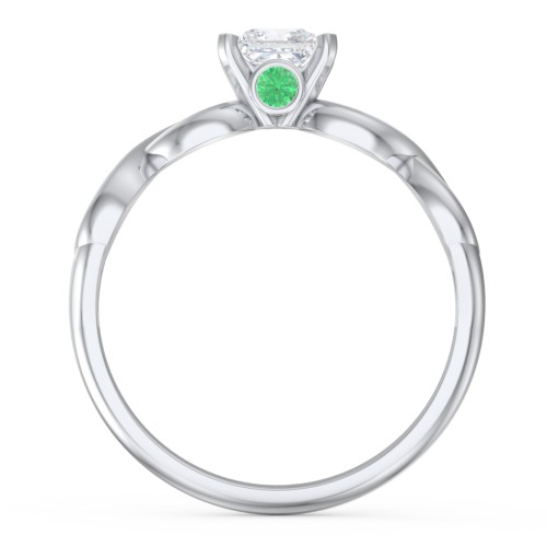 1/2 ct. Princess Gemstone Infinity Peek-A-Boo Engagement Ring – Sterling Silver with White Premium Zirconia and Emerald