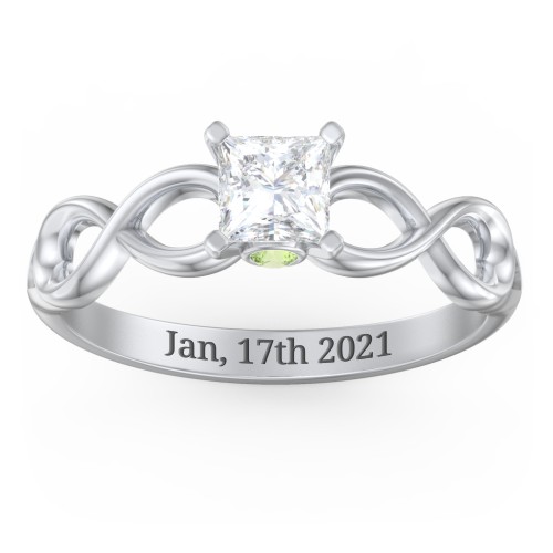1/2 ct. Princess Gemstone Infinity Peek-A-Boo Engagement Ring – Sterling Silver with White Premium Zirconia and Peridot